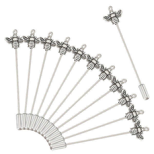 12Pcs Tibetan Style Alloy Brooch Finding with Rack Plating Brass Pins