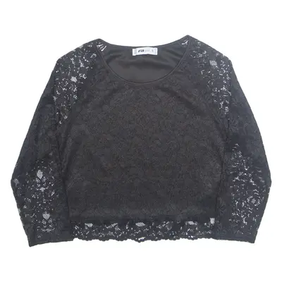 FB SISTER Cropped Womens Top Black 3/4 Sleeve S