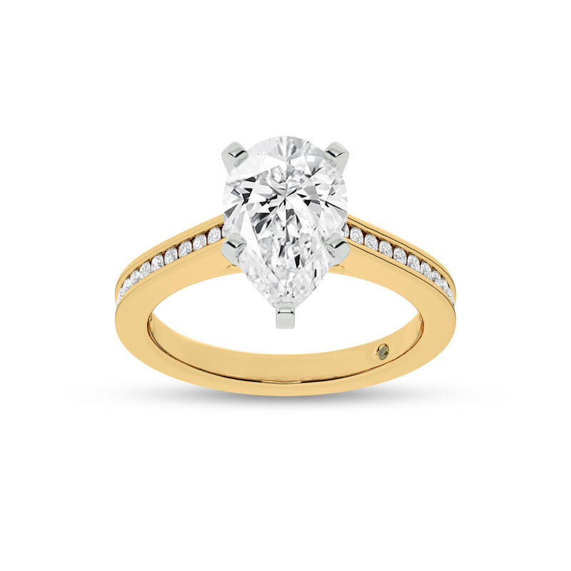 Paris Channel Set Pear Shape Lab Diamond Engagement Ring | 18K Yellow Gold 2 1/5 CT. TW.