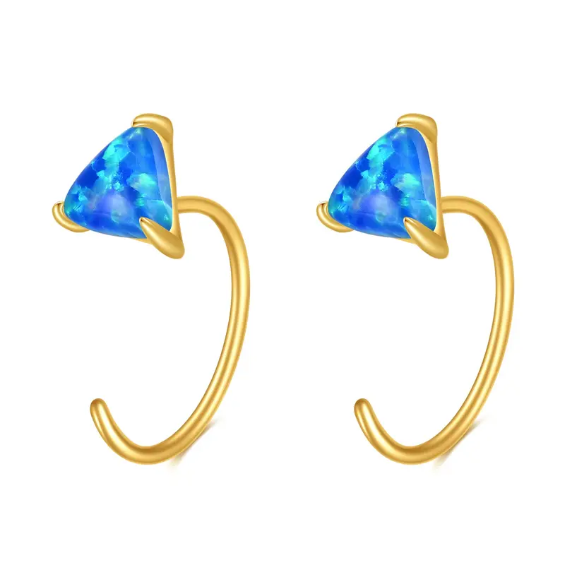14K Gold Opal Triangle Hoop Earrings