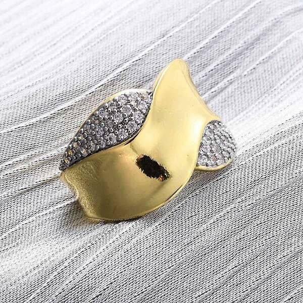 Brass Micro Pave Cubic Zirconia Adjustable Cuff Rings for Women