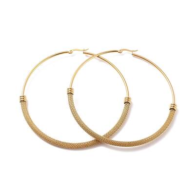 PVD Vacuum Plating 201 Stainless Steel Mesh Chain Shape Big Hoop Earrings with 304 Stainless Steel Pin for Women