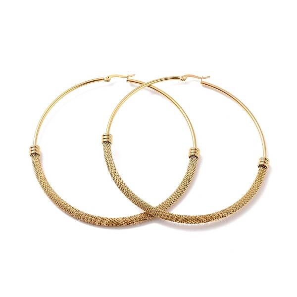 PVD Vacuum Plating 201 Stainless Steel Mesh Chain Shape Big Hoop Earrings with 304 Stainless Steel Pin for Women
