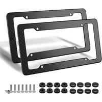 2-Pack Black Carbon Fiber License Plate Frame Glossy Waterproof Plastic with Fasteners & Screws for Men & Women