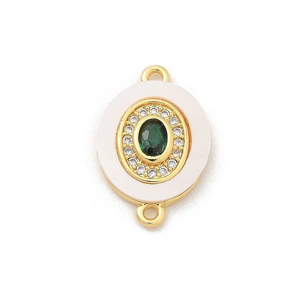 Brass Micro Pave Clear Cubic Zirconia & Shell Connector Charms