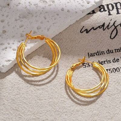 Brass Triple Hoop Earrings for Women