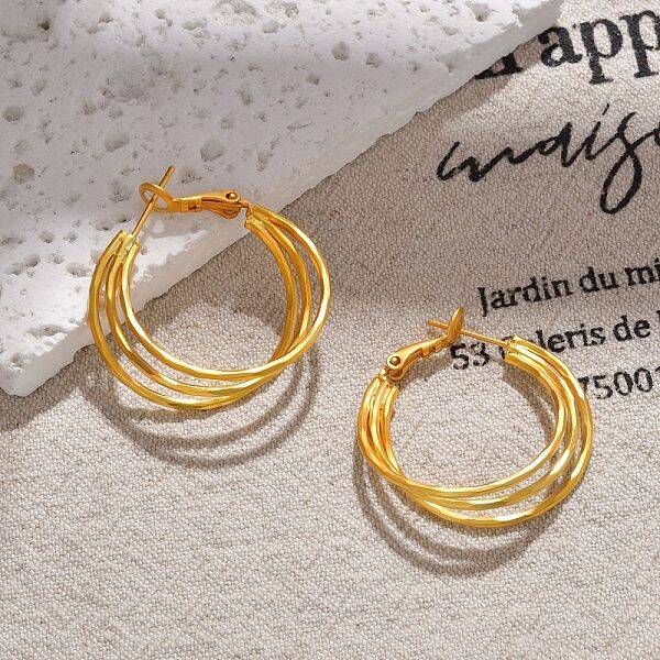 Brass Triple Hoop Earrings for Women