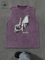 Men's Regular Fit Hand Print Tank Top, Casual Street Sleeveless Top for Summer, Menswear for Daily Wear, Socks, Cotton