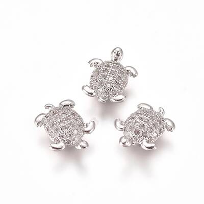 Brass Micro Pave Clear Cubic Zirconia Beads