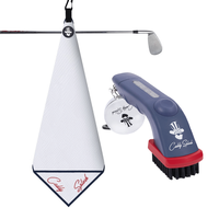 USA Golf Pocket Mag Towel + Golf Club Water Brush Pro Bundle