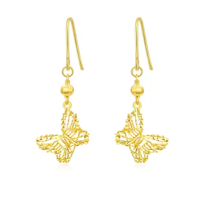 18K Gold Butterfly Drop Earrings