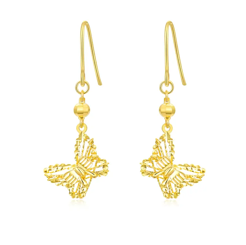 18K Gold Butterfly Drop Earrings
