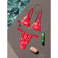 Women's Floral Print Bikini Set, Sexy Tie Back Triangle Swim Bra and Swim Thong Set, Women's Beach Vacation Valentine's Day S...