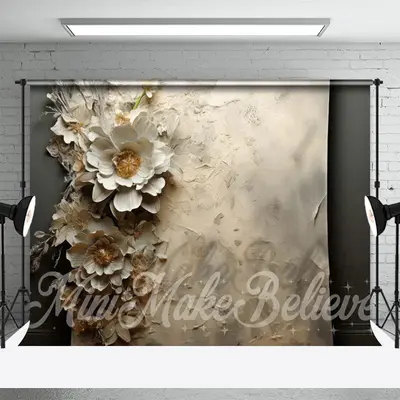 Gray Large Flowers Painterly Retro Wall Backdrop - Aperturee
