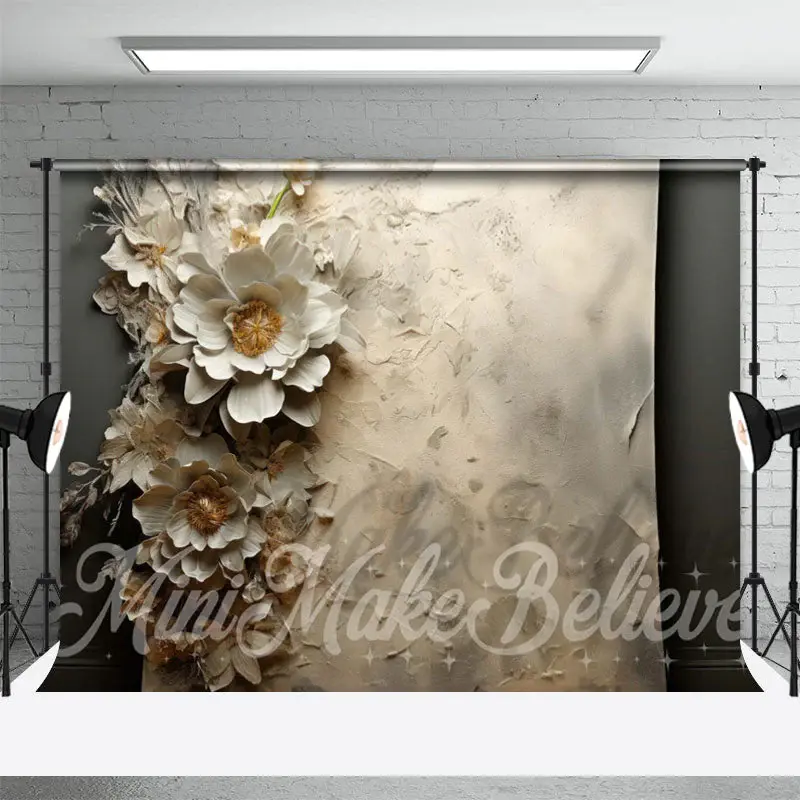 Gray Large Flowers Painterly Retro Wall Backdrop - Aperturee