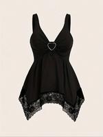 Women's Contrast Lace Tank Top, Solid Color Top for Summer, Fashion Women's Top for Daily Wear, Camisole, Womenswear, Summer ...