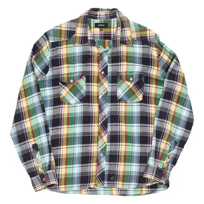 Mens Flannel Shirt Black Check Long Sleeve XL