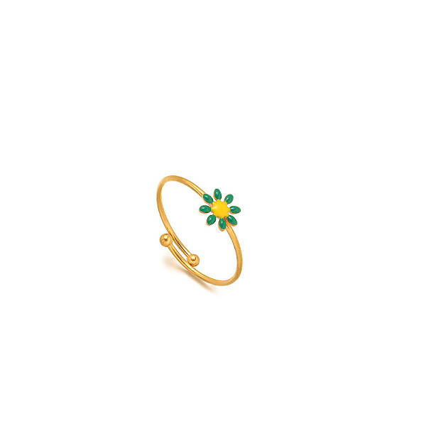 Daisy 304 Stainless Steel Enamel Open Cuff Rings for Women