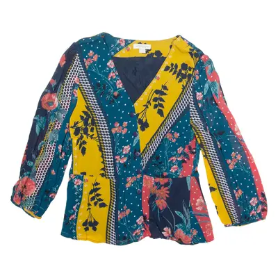 MONSOON Womens Printed Top Blue V-Neck Long Sleeve Crazy Pattern UK 14