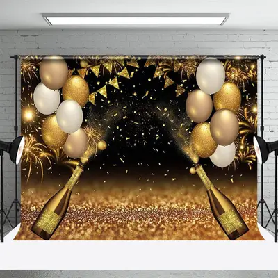 Champagne Gold Glitter Balloon New Year Backdrop - Aperturee
