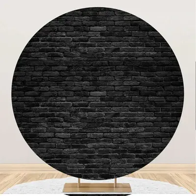 Retro Black Brick Wall Round Backdrop For Birthday - Aperturee