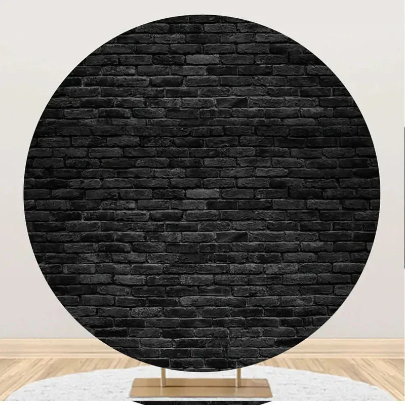 Retro Black Brick Wall Round Backdrop For Birthday - Aperturee