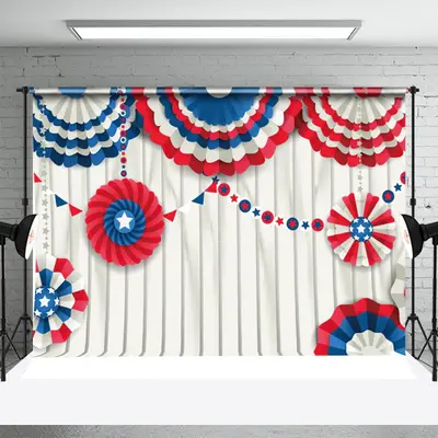 Red Blue Paper Floral Wood Independence Day Backdrop - Aperturee