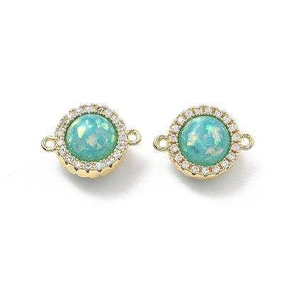 Brass Micro Pave Clear Cubic Zirconia Flat Round Connector Charms