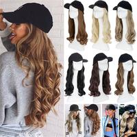 MY-LADY 16inch Hat Wigs Baseball Cap With Hair Synthetic Wavy Curly Hair Body Wave Hair Pieces For Women