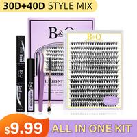 B&Qaugen Waterproof DIY Lash Kit Natural Look 30D+40D Individual Lash Kit Long Lasting Springtok Eyelashes with Bond&Seal Beg...
