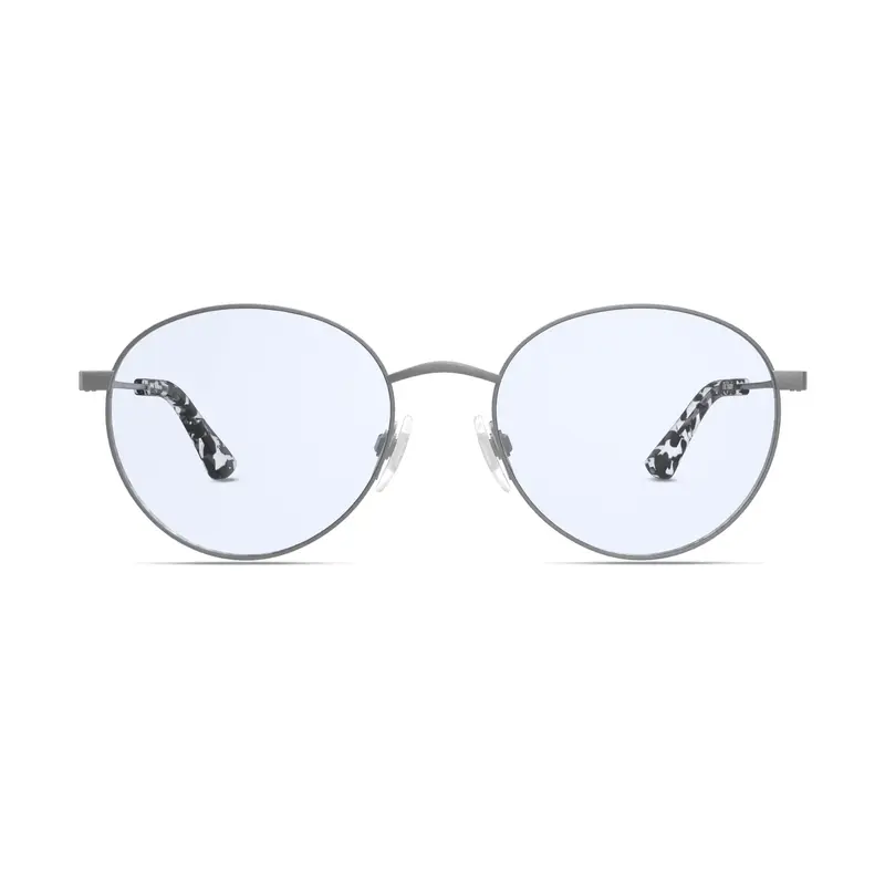 The Studio Blue Light Glasses in Matte Silver with Black Tortoise Tips