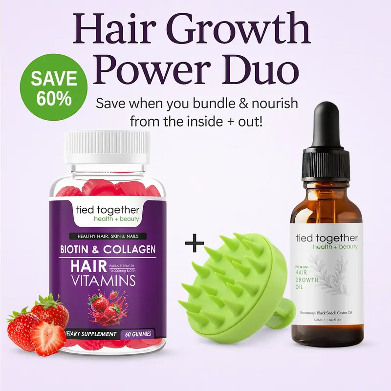 Hair Growth Duo – Organic Rosemary Oil + Biotin & Collagen Gummies for Thicker Hair, Stronger Nails & Glowing Skin – Vega...