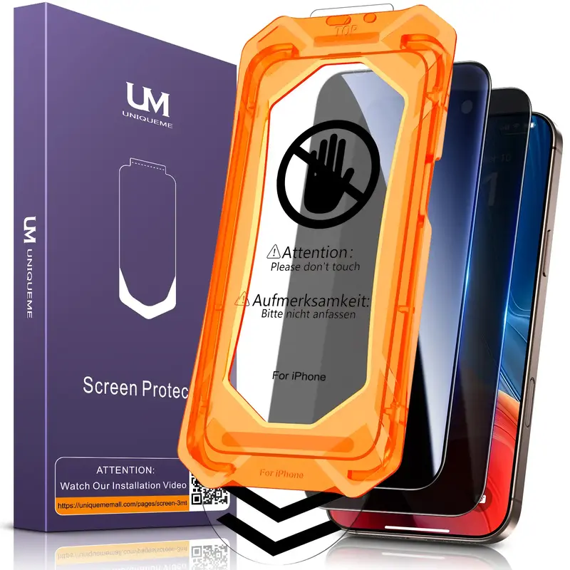 2 packs,UniqueMe for iPhone16/15/14/13/12 Series Clear/Privacy Screen Protector - [Military Grade Shatterproof & 9H+ Hardness...