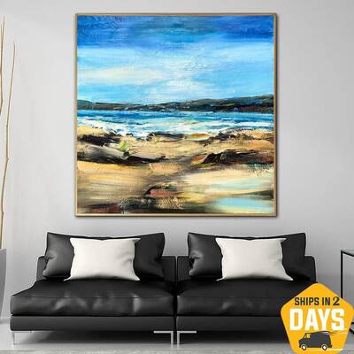 Original Decor Painting On Canvas Ocean Colorful Abstract Desert Modern Artwork Painting Wall Art | LAST OASIS 31.5"x31....