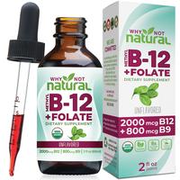 Why Not Natural Organic B12 + Folate Vitamin - 2 oz unflavored liquid with bioavailable methylcobalamin and folinic acid Supp...