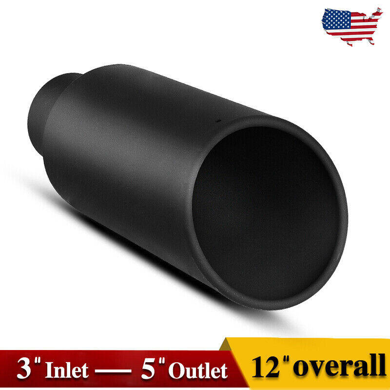 YITAMOTOR® Exhaust Tip 3'' Inlet 5'' Outlet 12 inch Long Bolt On Black Stainless Steel Diesel