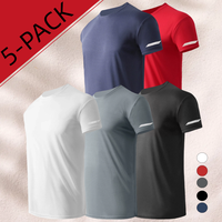 5 Piece Set Men's Short Sleeve Checkered Print Sports T-shirts, Classic Fashion Moisture Absorbent Breathable Athleisure Shir...