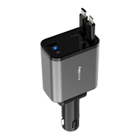 4 in 1 Retractable Car Charger - 12V Plug to 4 Charging Cables - iPhone, USB-C and USB-A, USB-C ports