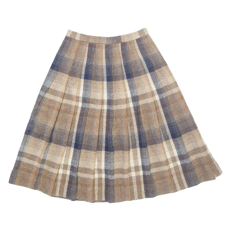 BRECKENRIDGE Womens Pleated Skirt Brown Midi Wool Check S