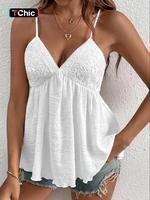 Women's Plain Lace Shirred Cami Top without Bottom, Chic Elegant Sleeveless Top for Summer, Ladies Clothes for Daily Wear