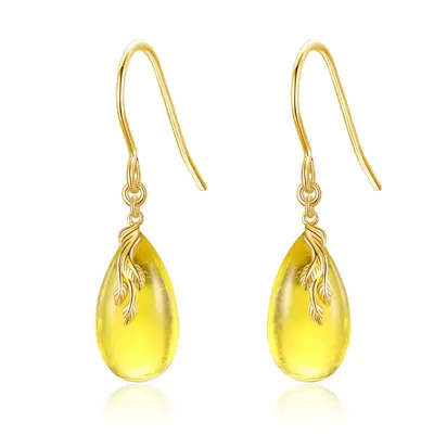 14K Gold Amber Drop Earrings