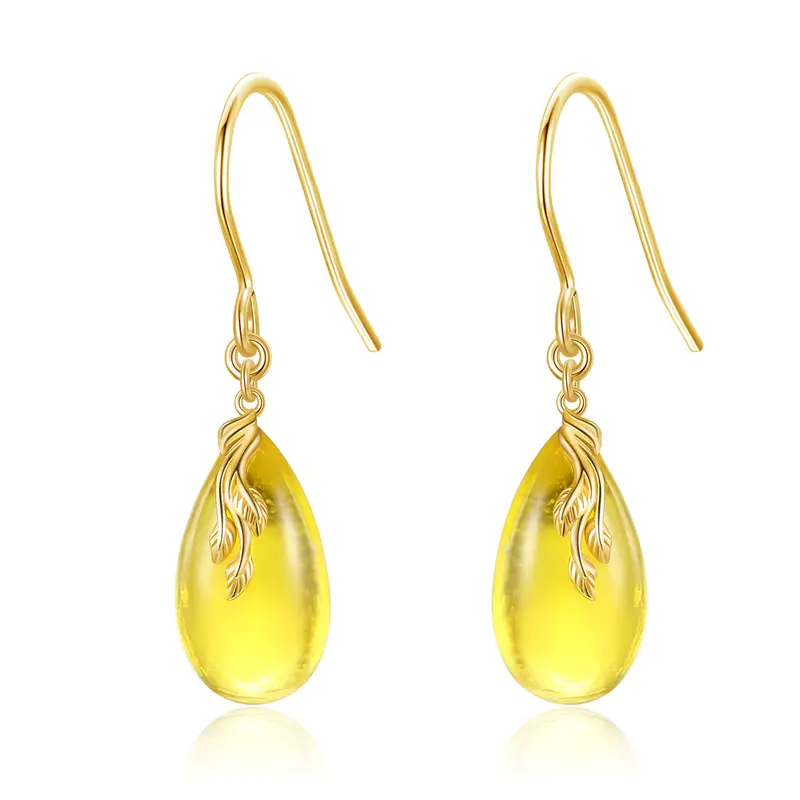 14K Gold Amber Drop Earrings