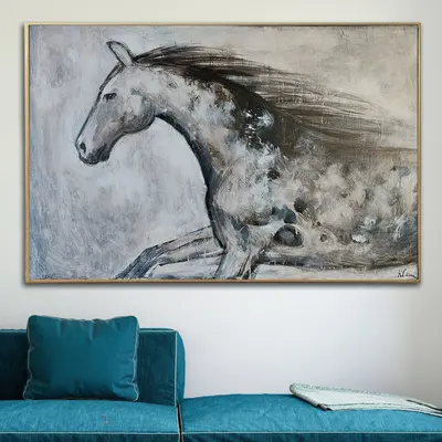 Large Horse Painting Abstract Horse Wall Art Black And White Canvas Art Abstract Animal Painting Extra Large Wall Art Living ...