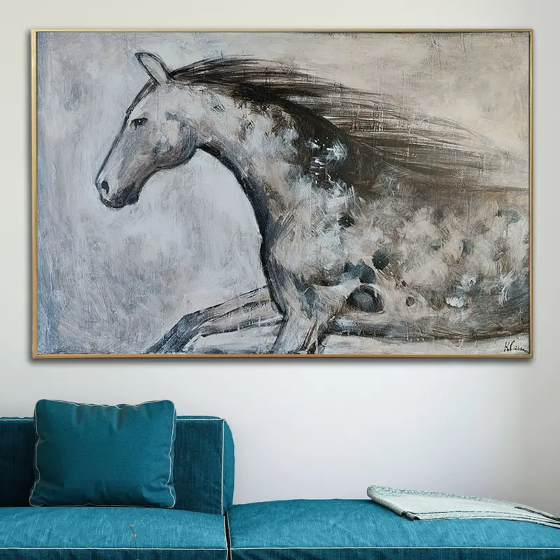 Large Horse Painting Abstract Horse Wall Art Black And White Canvas Art Abstract Animal Painting Extra Large Wall Art Living ...