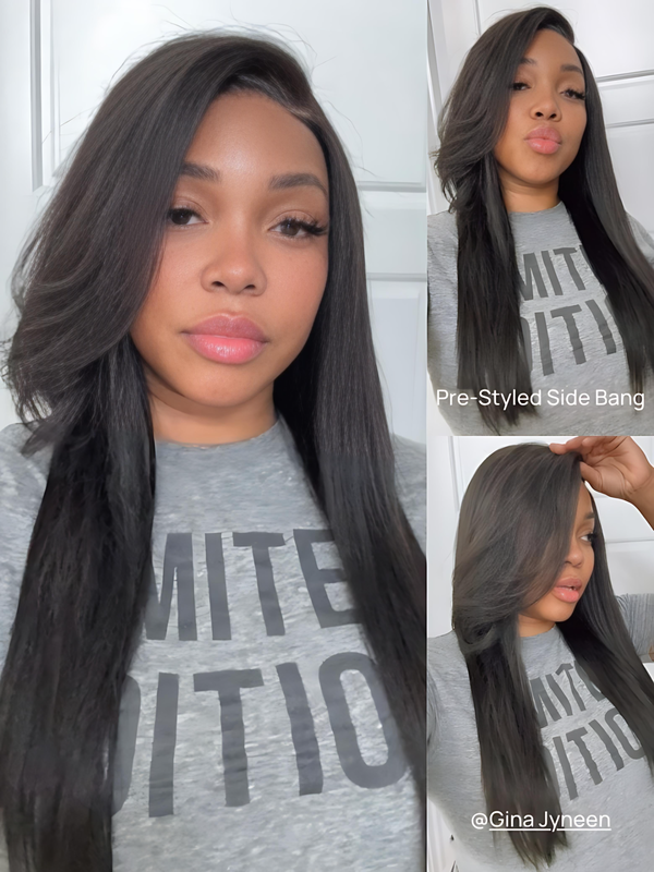 Nadula Bye Bye Knots Fluffy Silk Press Bob Wig With Side Bangs 7x5 Pre-Bleached Natural Looking Glueless Wig with Invisi Draw...