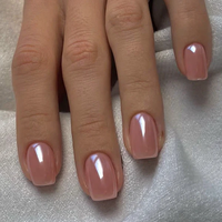 Pink Nude Chrome Press On Nails | CurvLife Nail | 24pcs Short Square Fake Nails | Pearl Glazed Finish | Easy Apply, Natural &...