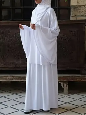 Arabic Clothing- Solid Long Sleeve Top & Elastic Waist Skirt Set without Hijab, Casual Round Neck Batwing Sleeve Top & Long S...