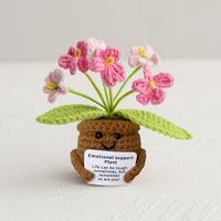 Cute Crochet Potted Plant, 1 Count Mini Knitted Plant with Positive Card, Handmade Knitting Plant, Desktop Decoration for Hom...