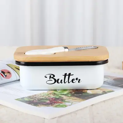 Butter Dish with Bamboo Lid & Butter Knife, Simple Kitchen Butter Storage Box, Household Food Container for Home, Kitchen Gad...