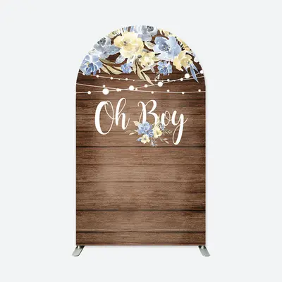 Aperturee Blue Floral Oh Boy Wooden Baby Shower Arch Backdrop | Wedding Arch Backdrop | Diy Round Arch Backdrop | Custom Chia...